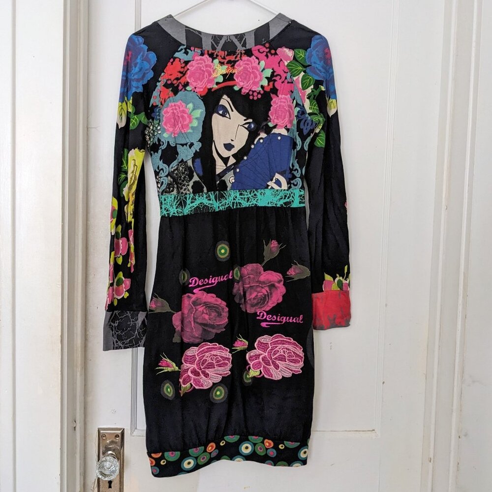 Desigual Women's Boho Band Hem Bubble Dress High Waist Multi-Color Size M/L - Picture 8 of 12